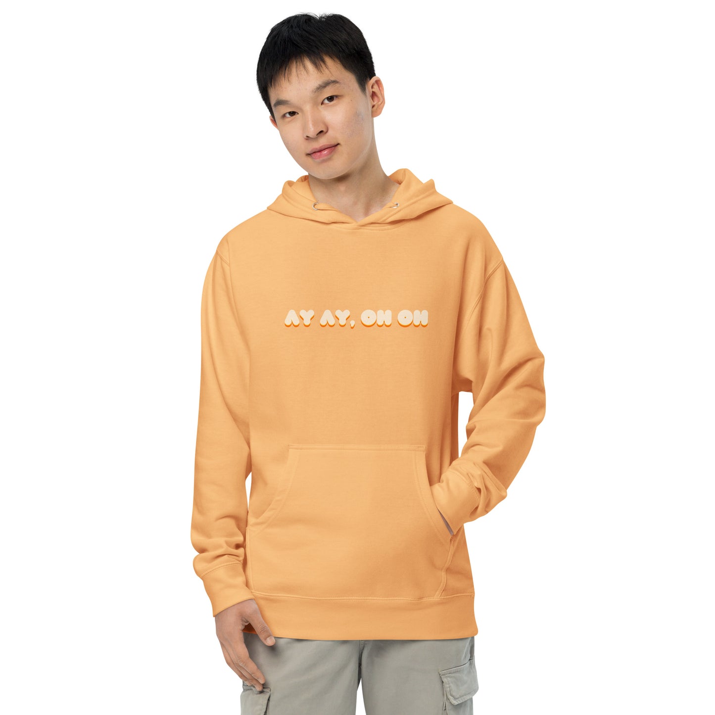 ay ay oh oh emotional hoodie in peach